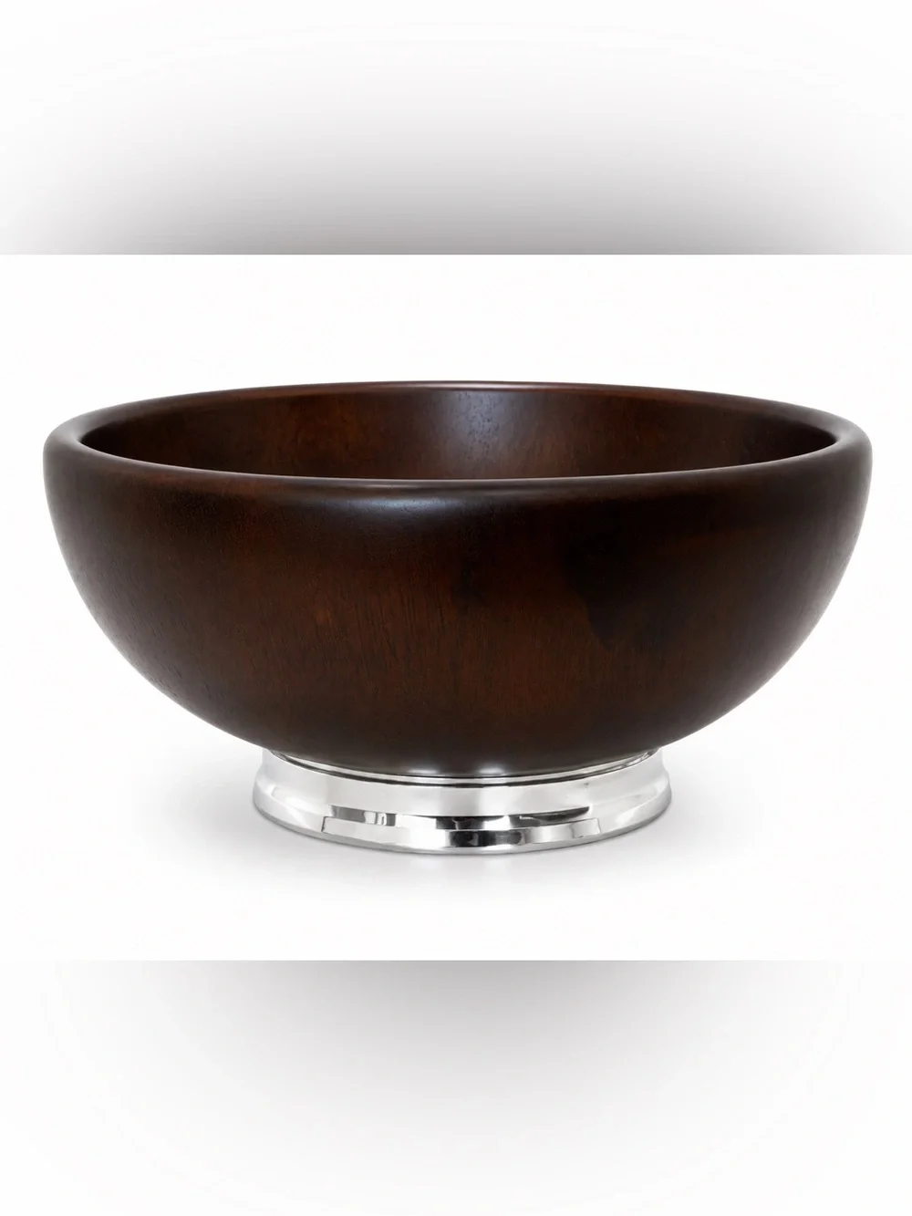 Atticus Large Wood Salad Serving Bowl Silver Chrome Pedestal Base 14”